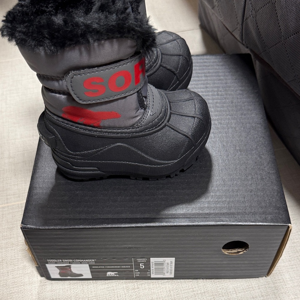 Sorel Baby/Toddler Black and Red Snow Boots